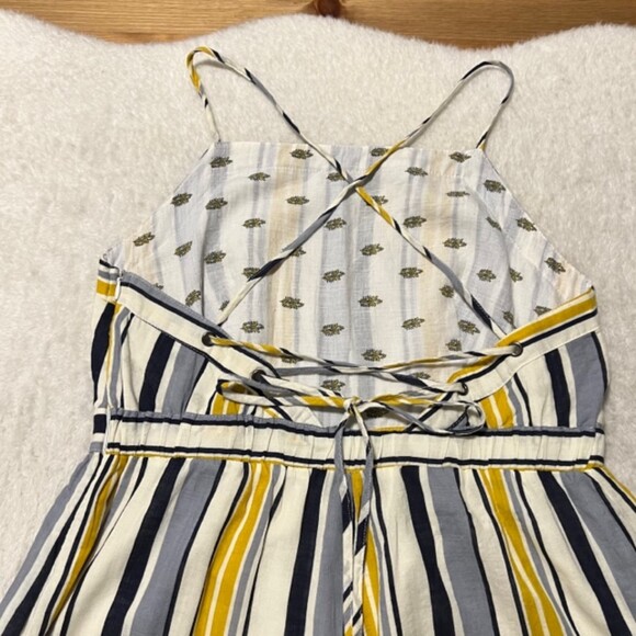 Mystree Yellow Striped Overall Crisscross Open Back Romper Jumpsuit Sz Medium - Picture 6 of 12